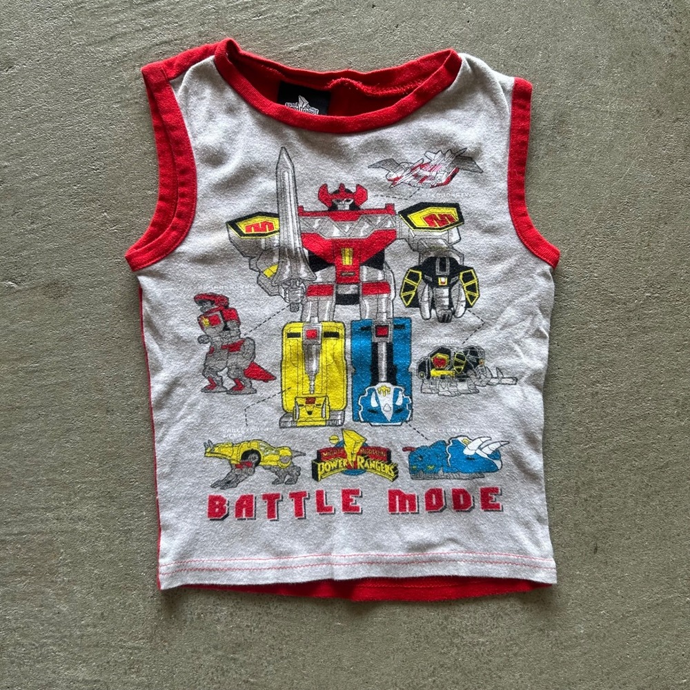Vintage Power Rangers Shirt Kids Size 2T Gray Red Tank Top Megazord Battle Mode